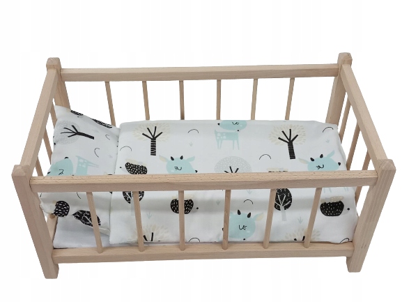 DREWNIANE ŁÓŻECZKO DLA LALEK LALKI + POŚCIEL 3 EL