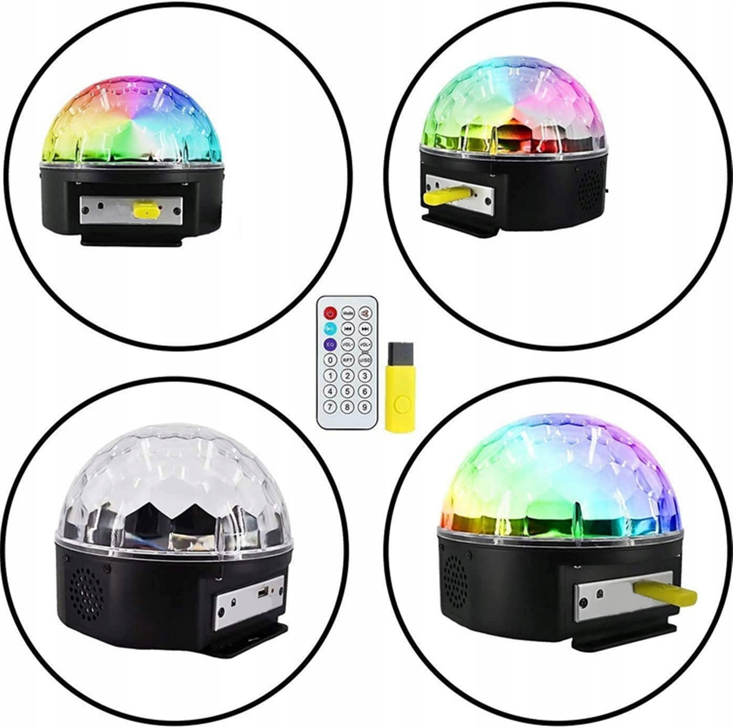 PROJEKTOR DYSKOTEKOWY KULA DISCO REFLEKTOR LED LASER Z PILOTEM Z GŁOŚNIKEM Zasilanie sieciowe