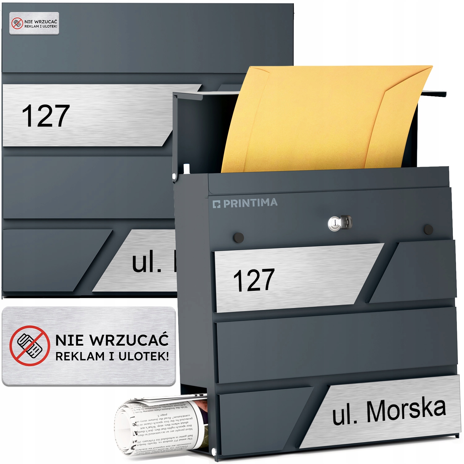 Velká Poštovní Schránka s číslem domu Antracit schránka na dopis číslo domu