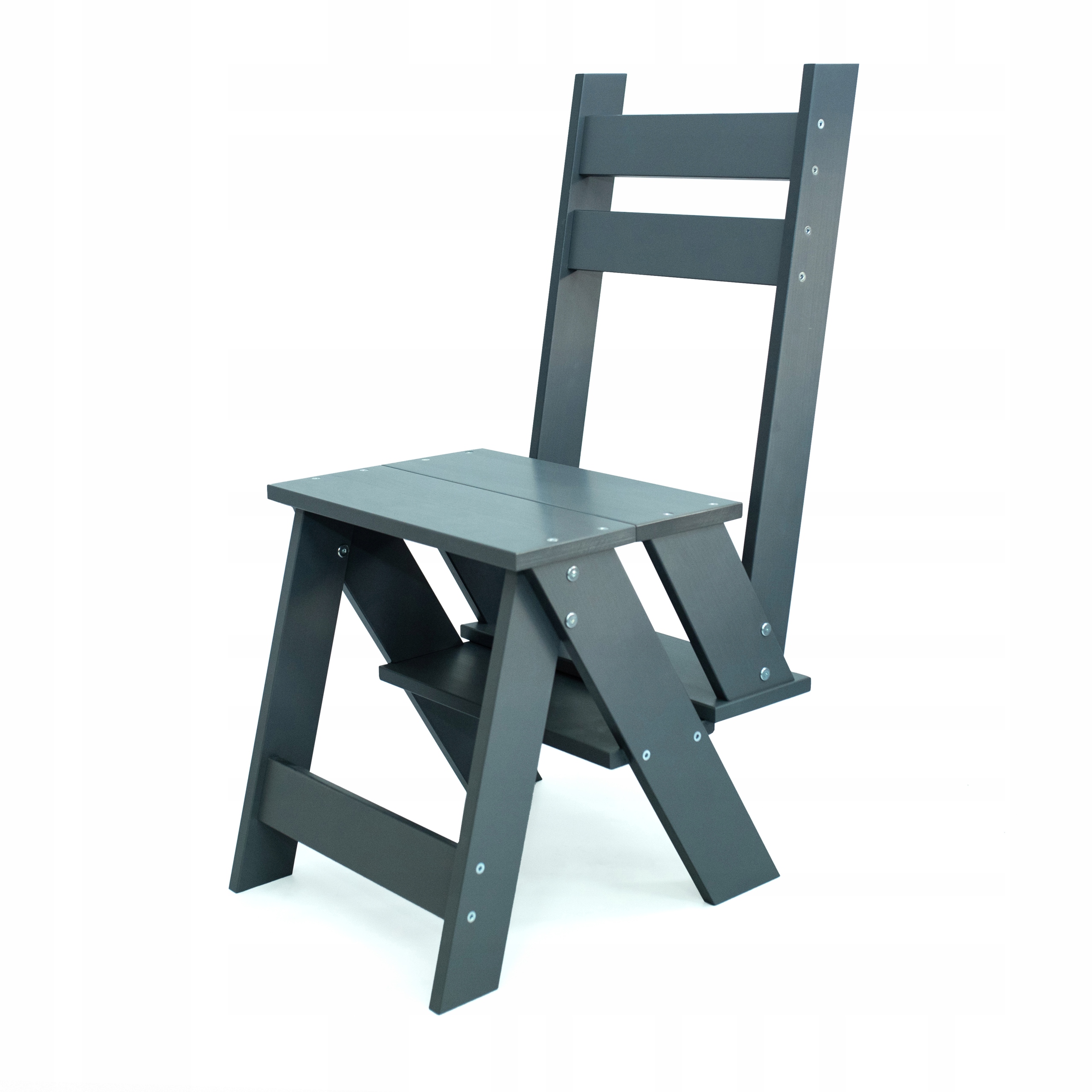 KRZESŁO-SCHODKI TABORET SKŁADANE DREWNIANE, GRAFITOWE, 100% POLSKI PRODUKT