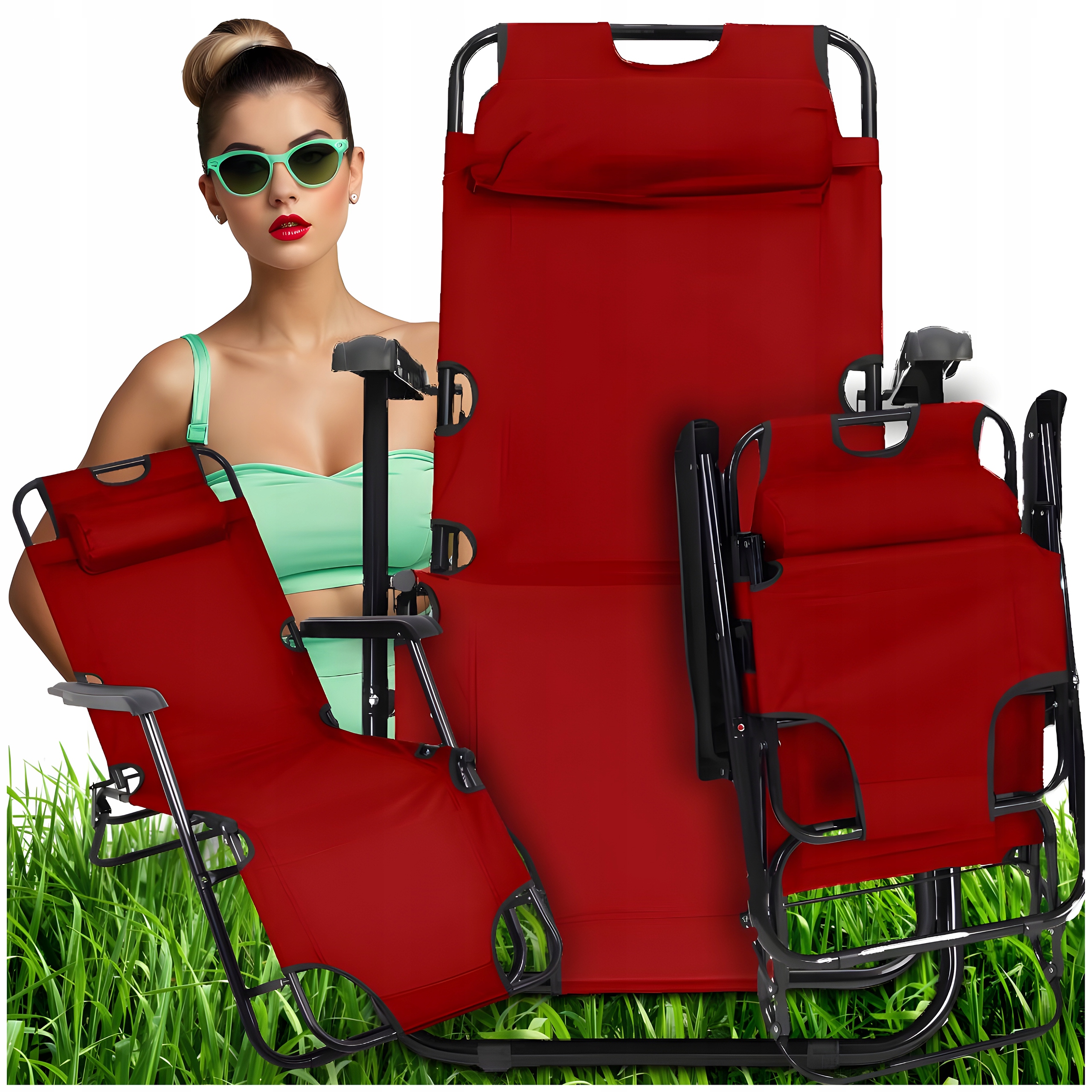 Fotel Ogrodowy Krzesło Leżak Plażowy Turystyczny Rozkładany Poduszka