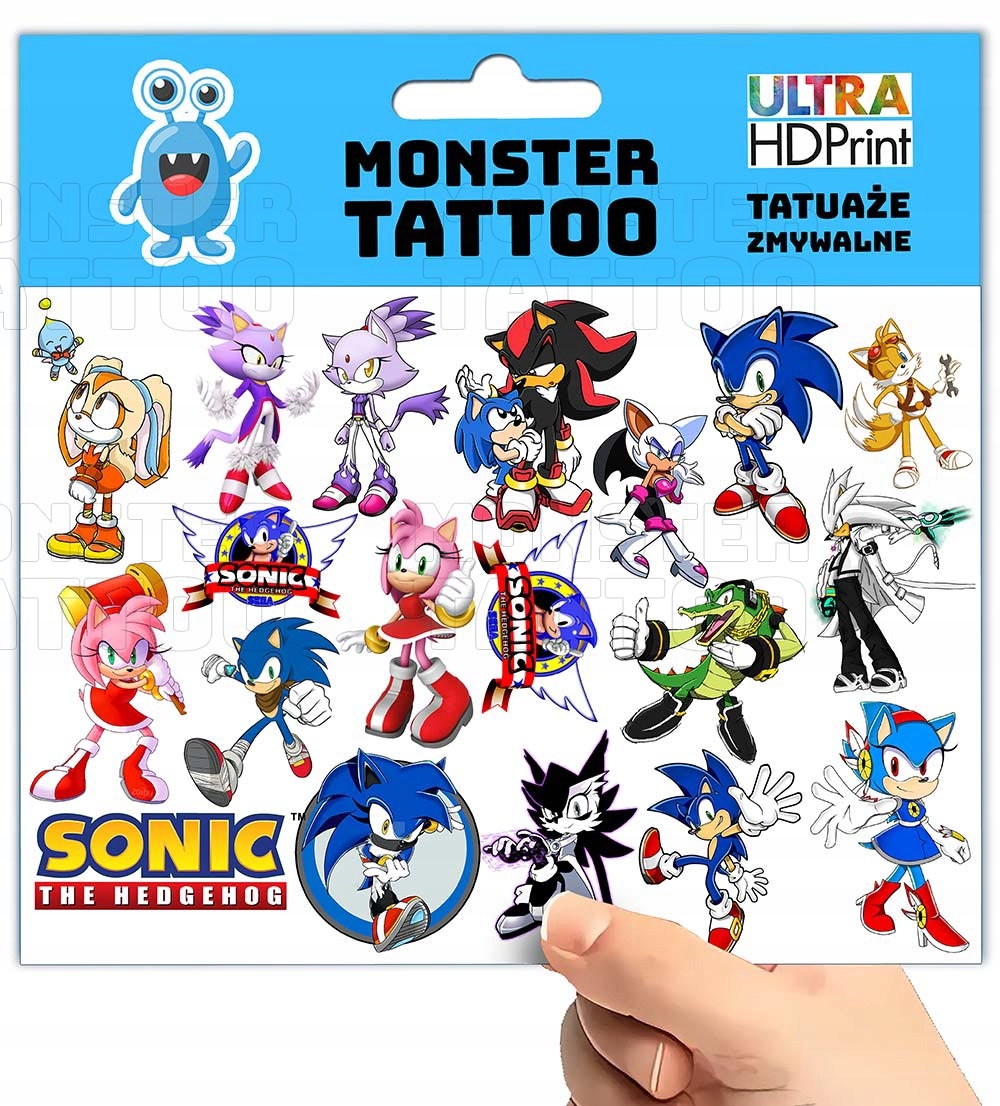 TATUAŻE ZMYWALNE TYMCZASOWE DLA DZIECI DZIECIĘCE SONIC WZORY ORYGINALNE Marka Inna