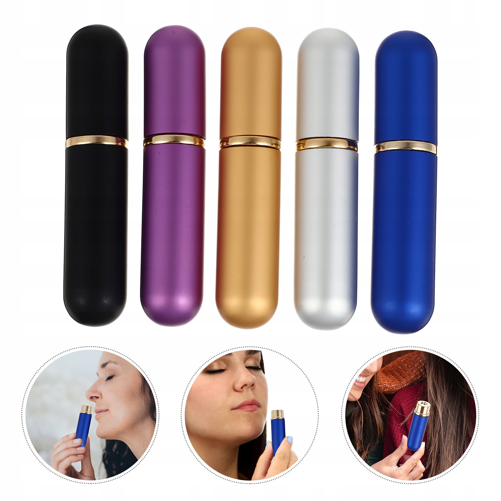 Aromaterapeutické nosní inhalátory s 5 ks lahviček s esenciálním olejem s bavlněnými knoty