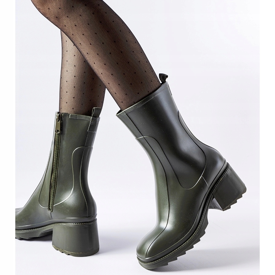 Zielone zapinane kalosze na klocku r.40 Marka bez marki