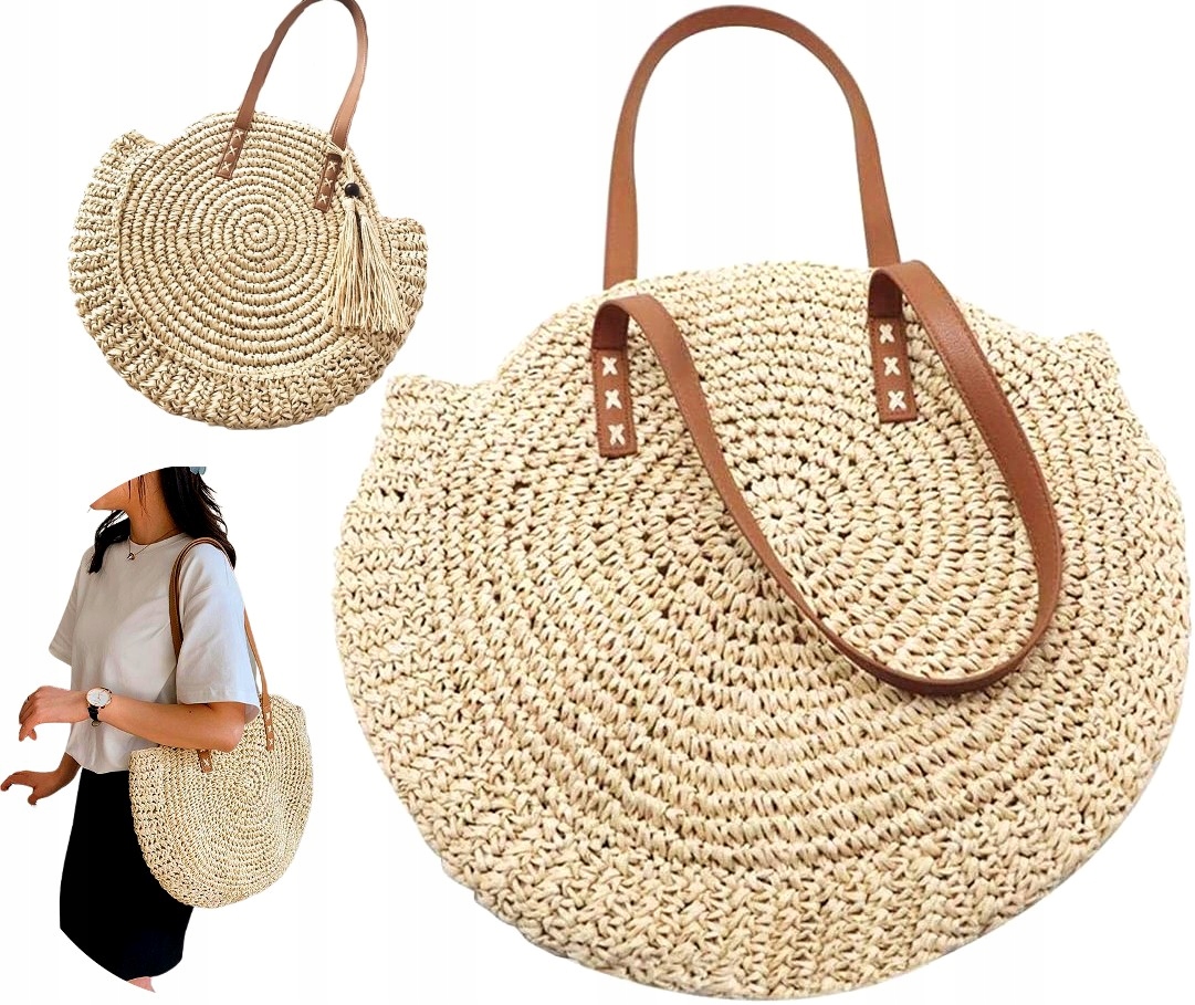 

Koszyk Duża Torba na ramie słomiana zakupy plażę