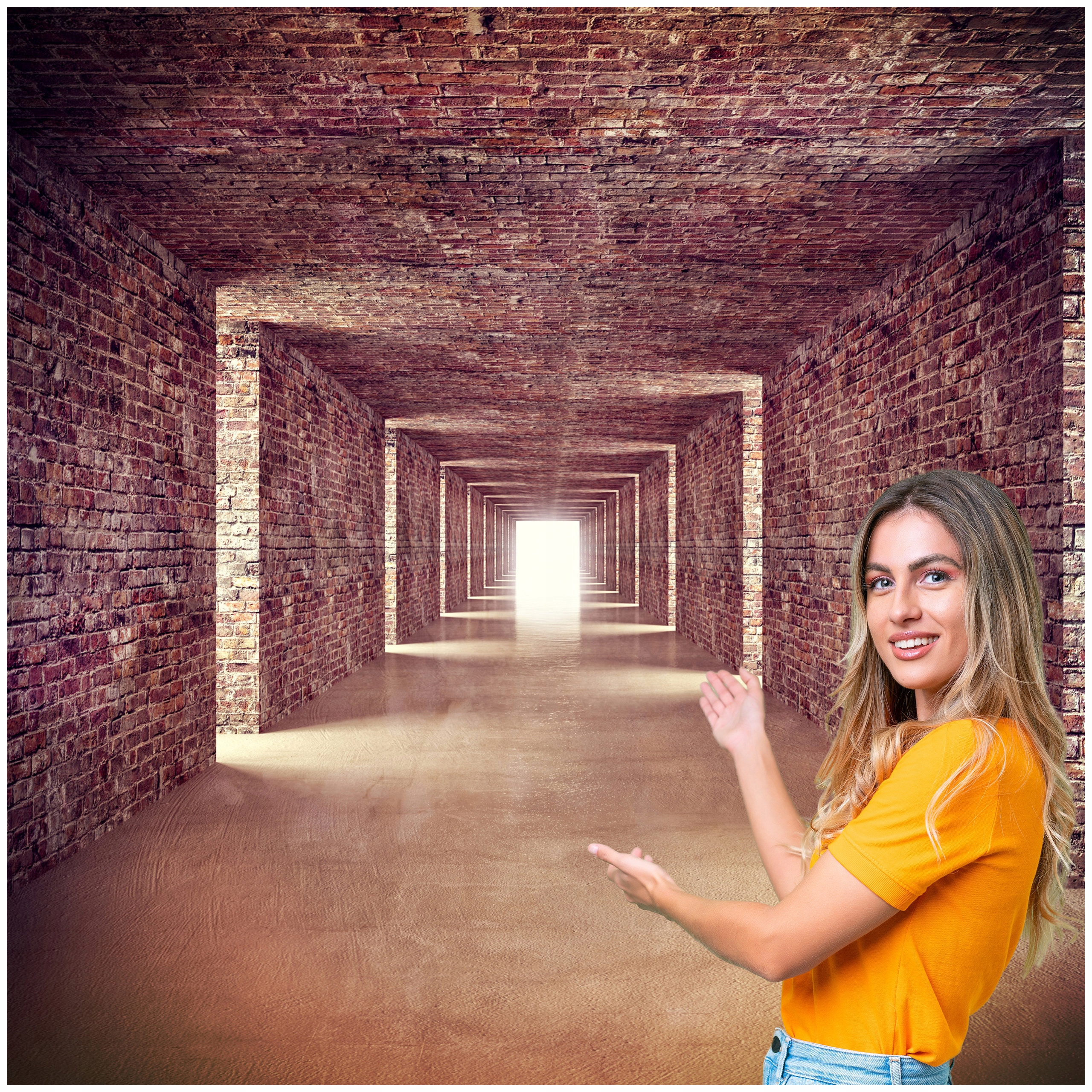 Fototapeta 3D Tunel Chodba Tehla 294x260 TUN02F