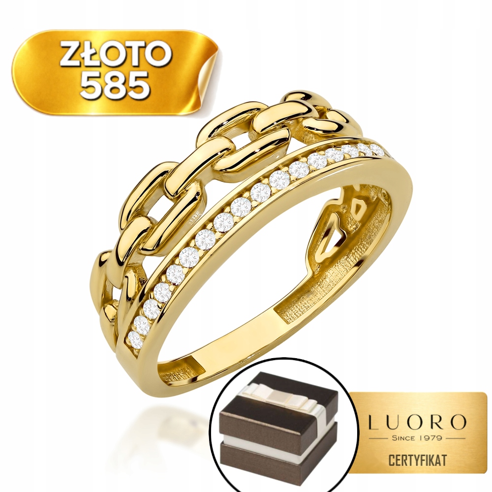 Prstýnek 585 14K Dvojitý S Články A Zirkony Elegantní R11