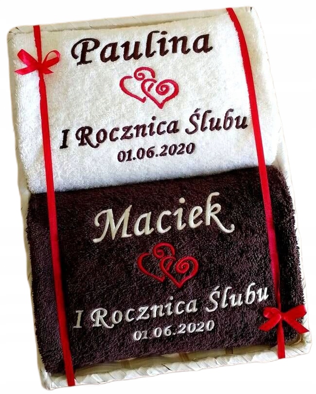 Dárek k prvnímu výročí svatby papírový 1 hod Ručníky s výšivkou sada