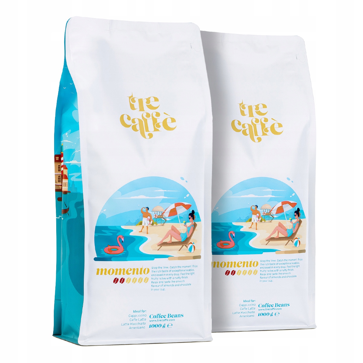 Káva zrnková 2x1kg Čerstvě pražená 100% Arabica Momento Tre Caffe