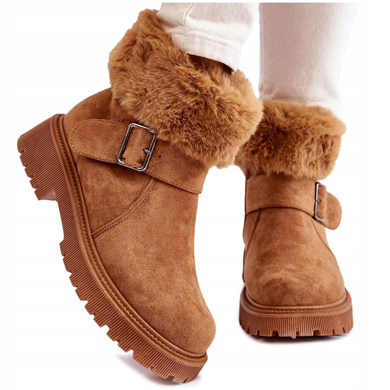 

Zamszowe Damskie Botki Z Futerkiem Suwak Camel 37