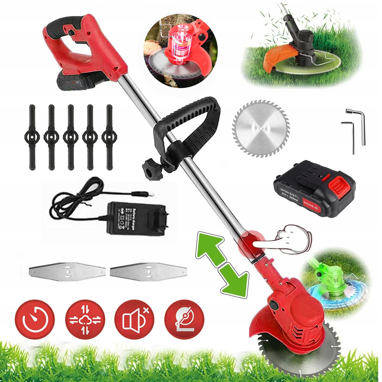 Nejvýkonnější Vyžínač Turbo 650W Sekačka Aku Se 3 Typy Čepelí