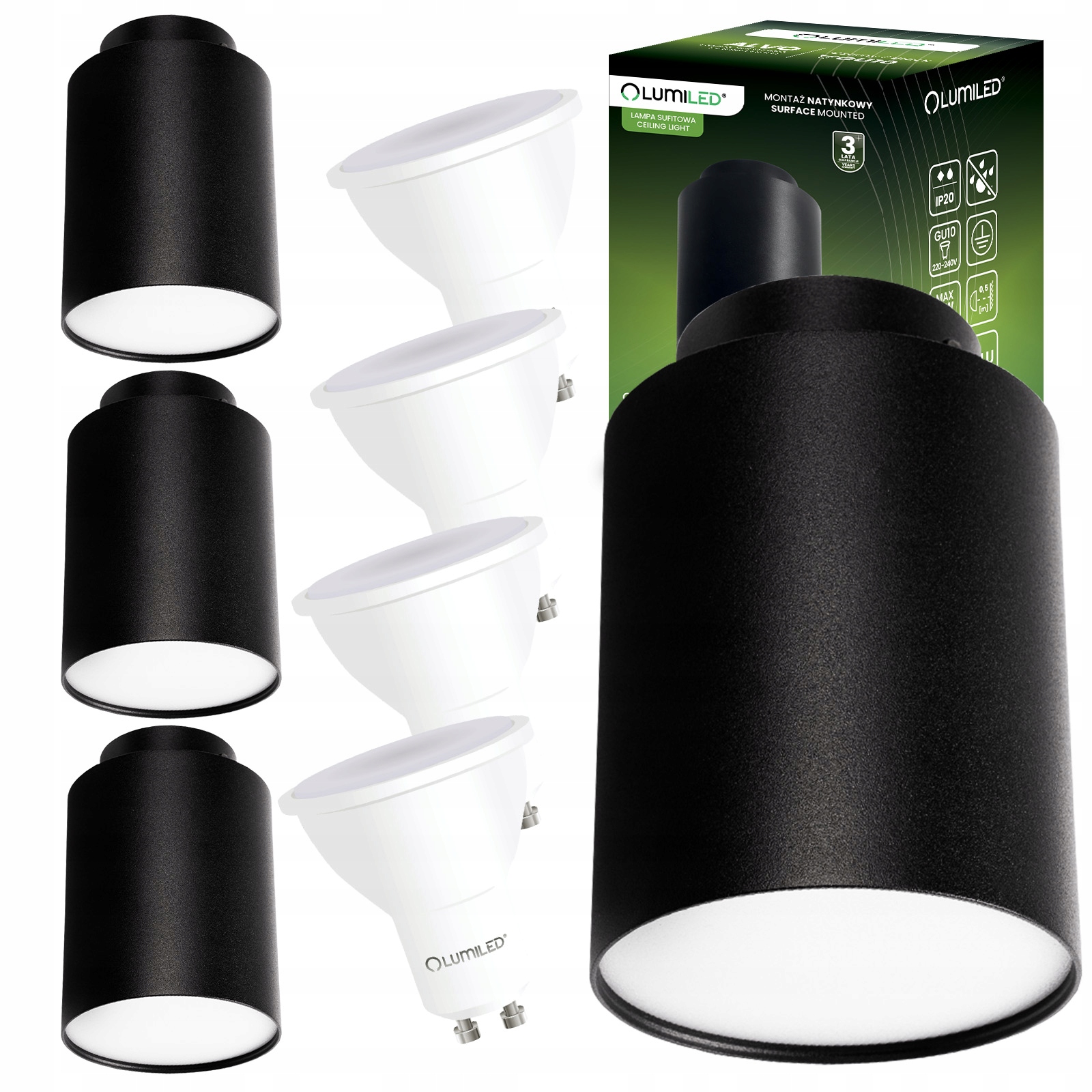 4x Nástěnné svítidlo 6W Halogenová Spot Tuba stropní svítidlo Led GU10 3000K