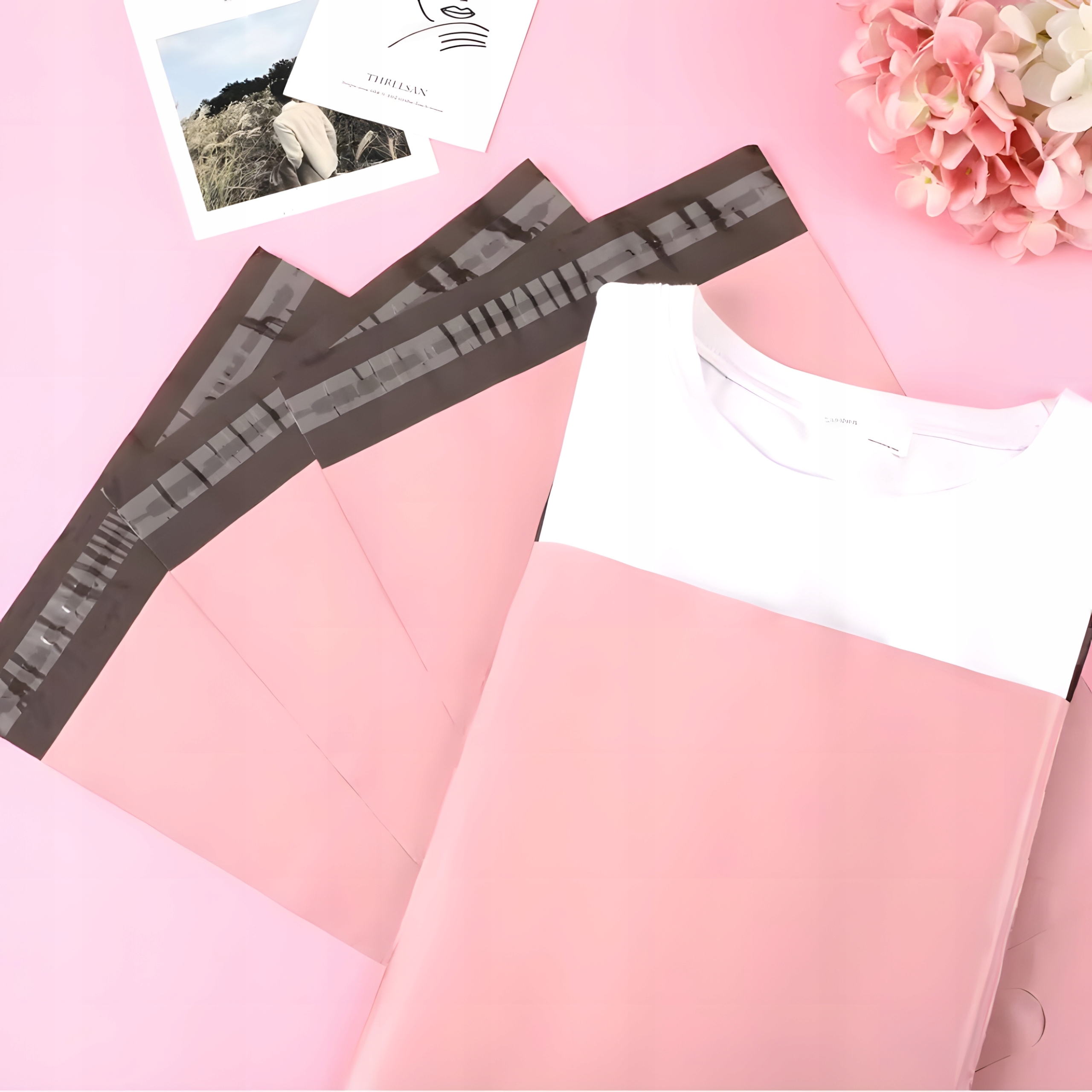 FOLIOPAKI KURIERSKIE RÓŻOWE Z RĄCZKĄ 310x420 + 70 50szt THANK YOU Format 310 x 420 mm