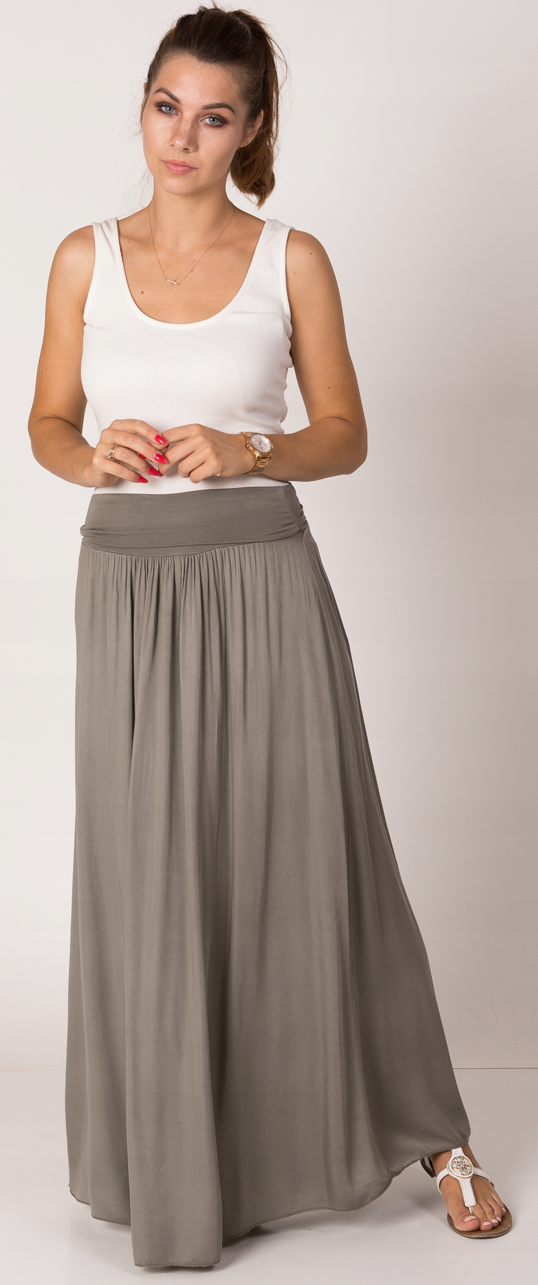 DŁUGA SPÓDNICA damska SUKIENKA Oliwka Zapięcie brak