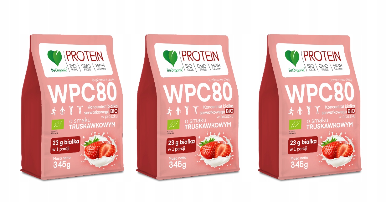 BeOrganic Wpc 80 3x Bio protein v prášku jahodový Trénink Apetit Kosti