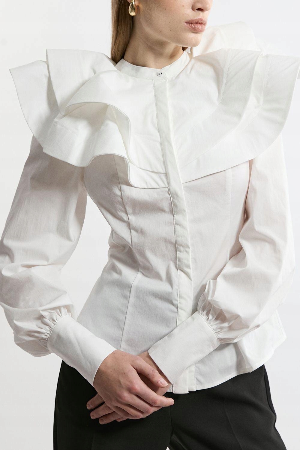 Bílá Bavlněná Košile S Volánky Typu Karen Millen Xs