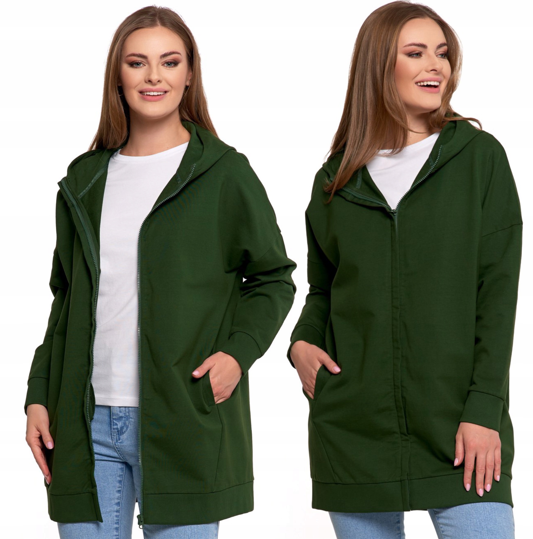 Mikina S Kapucí Dlouhá Bavlněná Moraj Hladká S Kapsami Xs/s