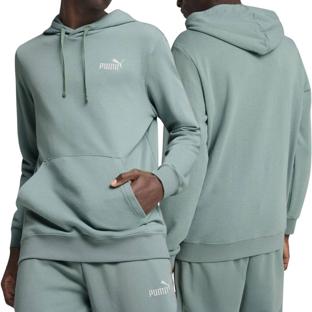 Pánská pánská mikina Puma klokanka vzorem Ess sports green s kapucí logem, lehká, velikost XXL