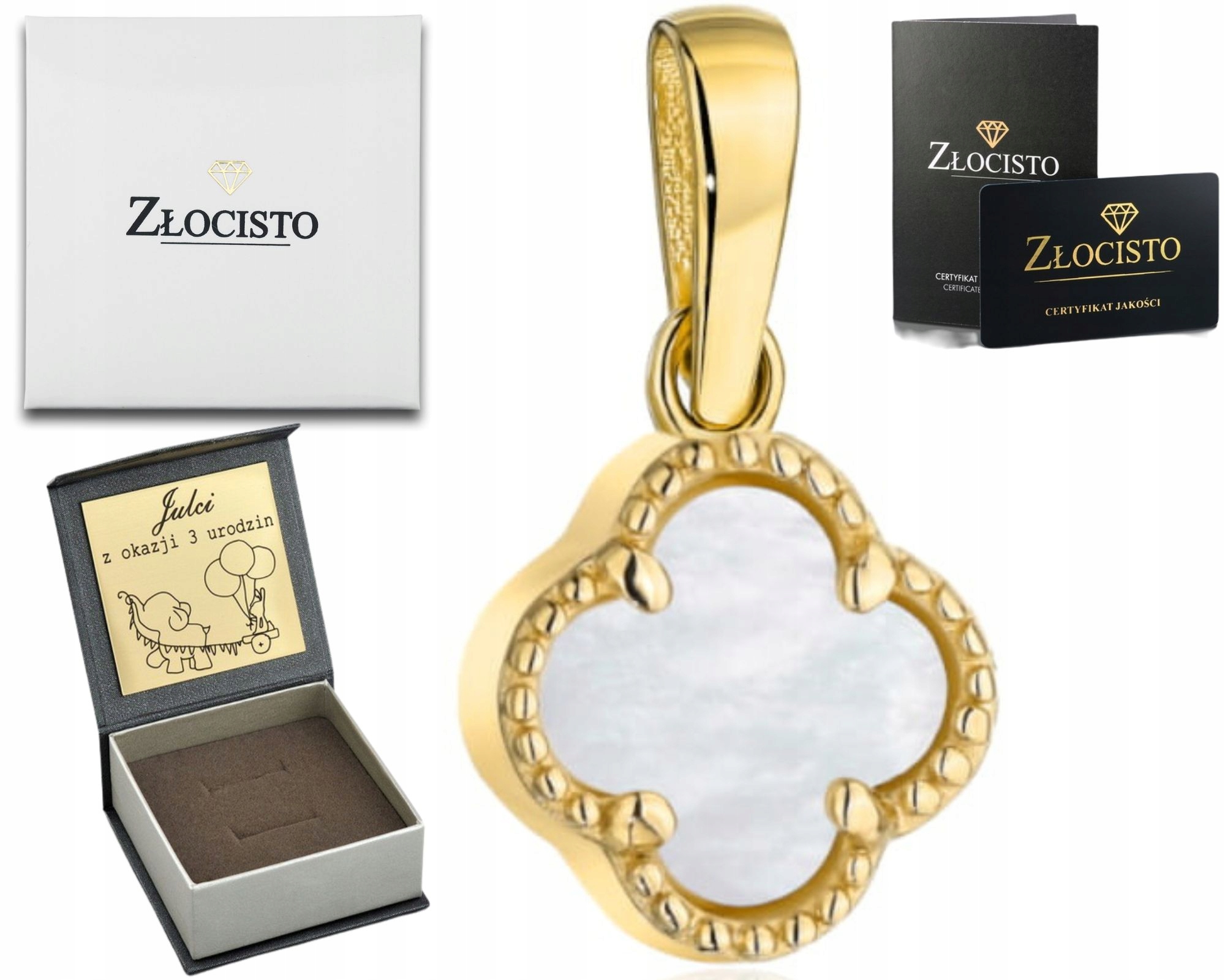 Zlatý Přívěsek Čtyřlístek S Perleťovou Hmotou 9 MM 585