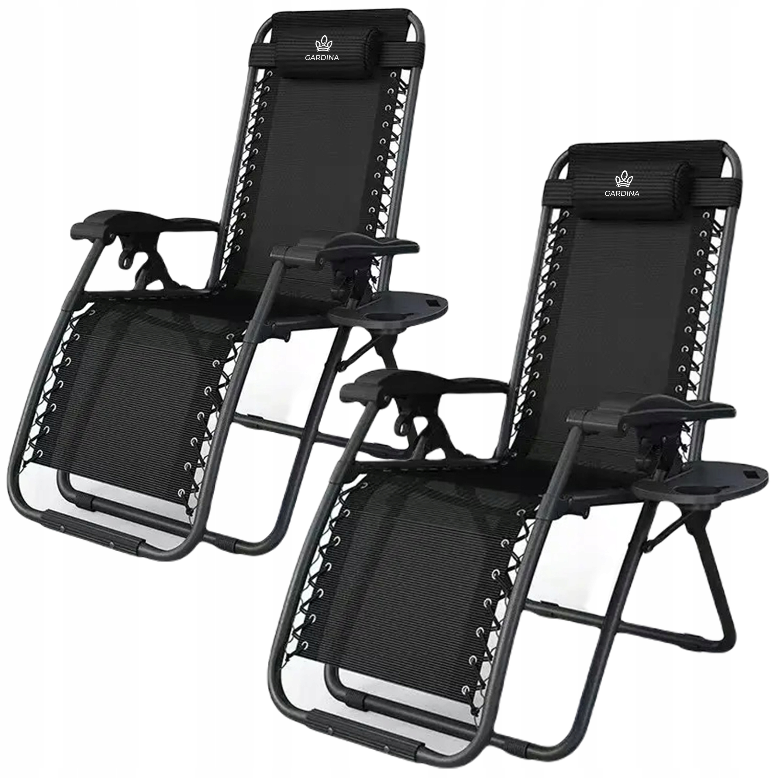 2x Fotel Leżak Ogrodowy Plażowy Składany Rozkładany Stolik I Zagłówek