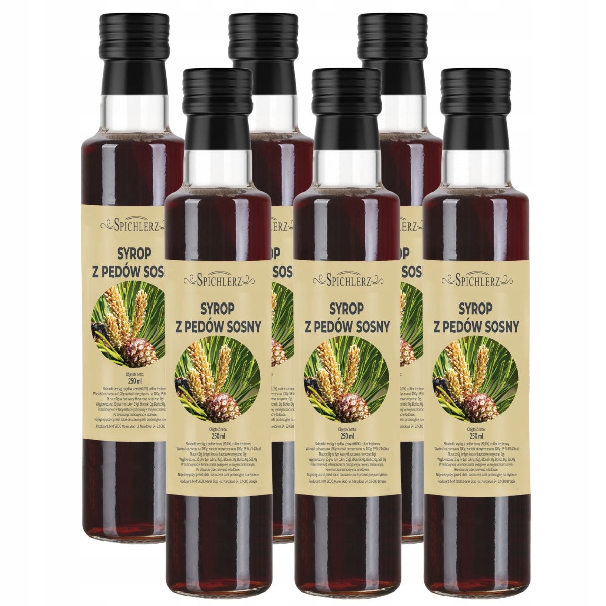 6x Syrop z Pędów Sosny Naturalny Wyciąg Do Herbaty Wody 250ml Spichlerz