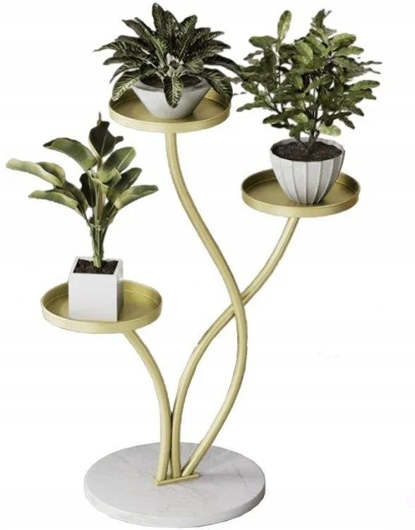 Stojan Na Kvety Kovový Stojan Na Rastliny Zlato-biely 3-POSCHODOVÝ