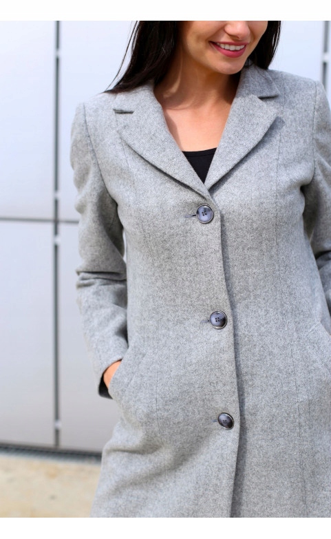 

Klasyczny Taliowany Płaszcz Flauszowy Szary r.38