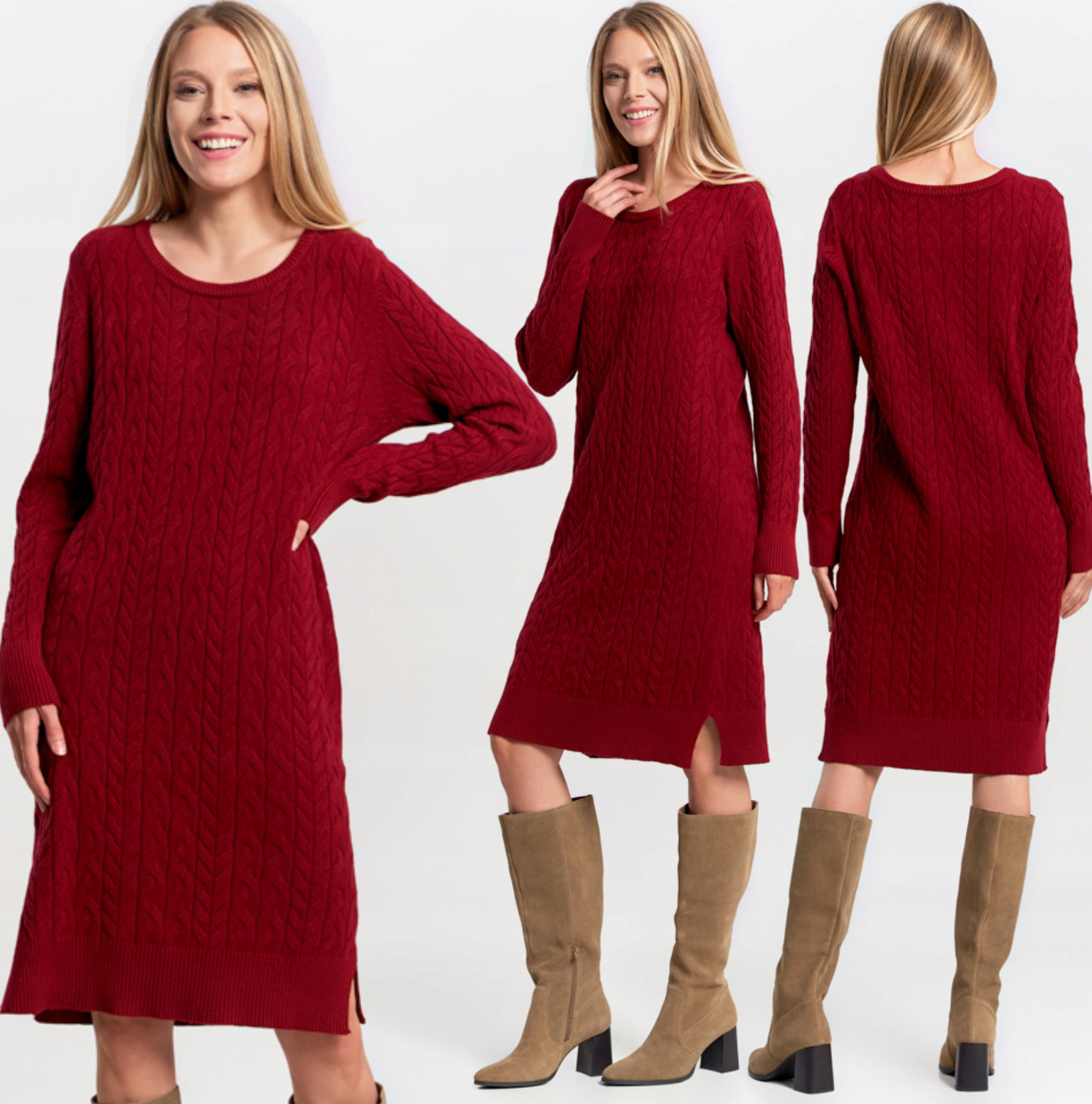 Dámské svetrové Šaty , úplet s volánem, viskóza Moraj , červené, velikost L/XL