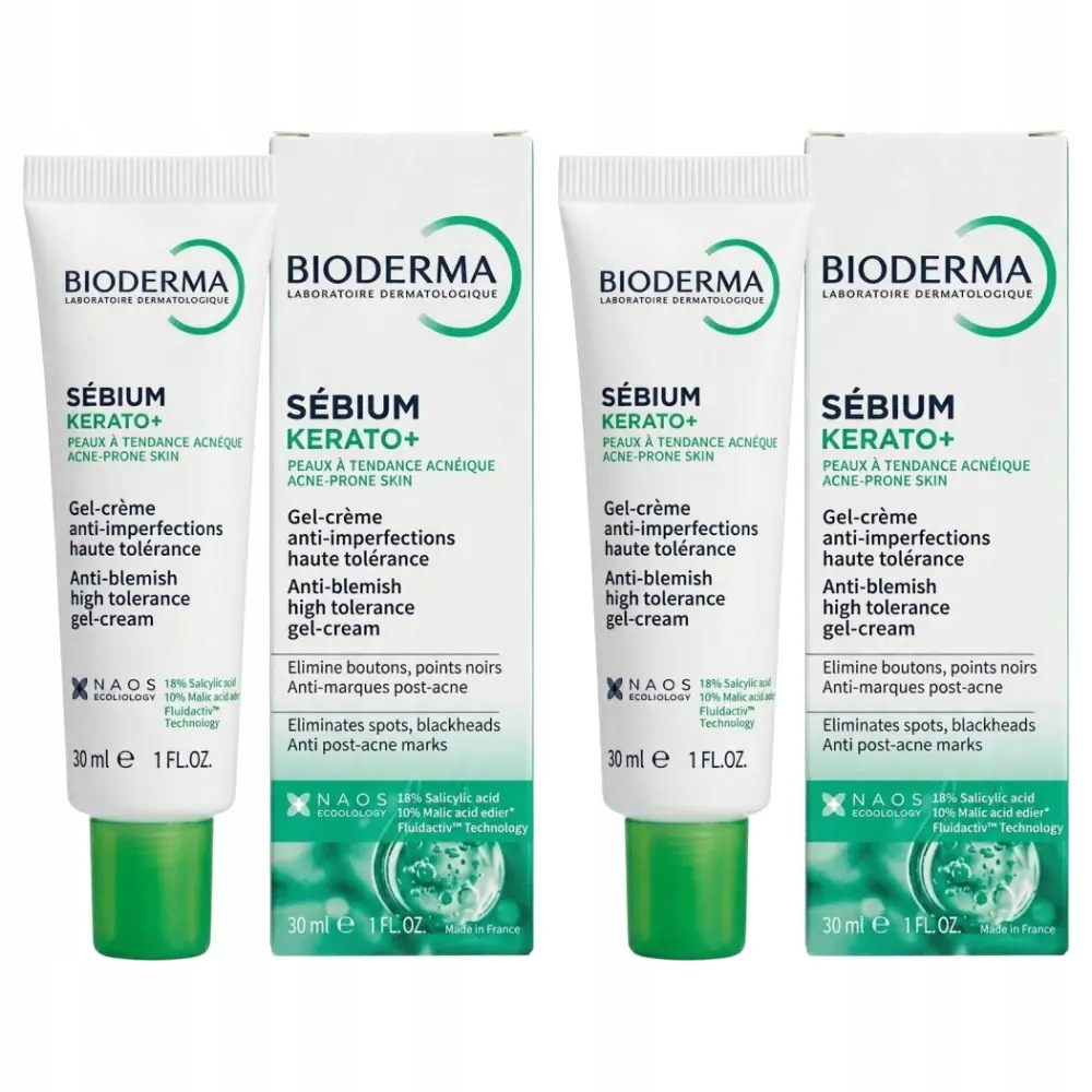 2x Bioderma Sebium Kerato+ Żel-krem przeciw niedoskonałościom, 30 ml