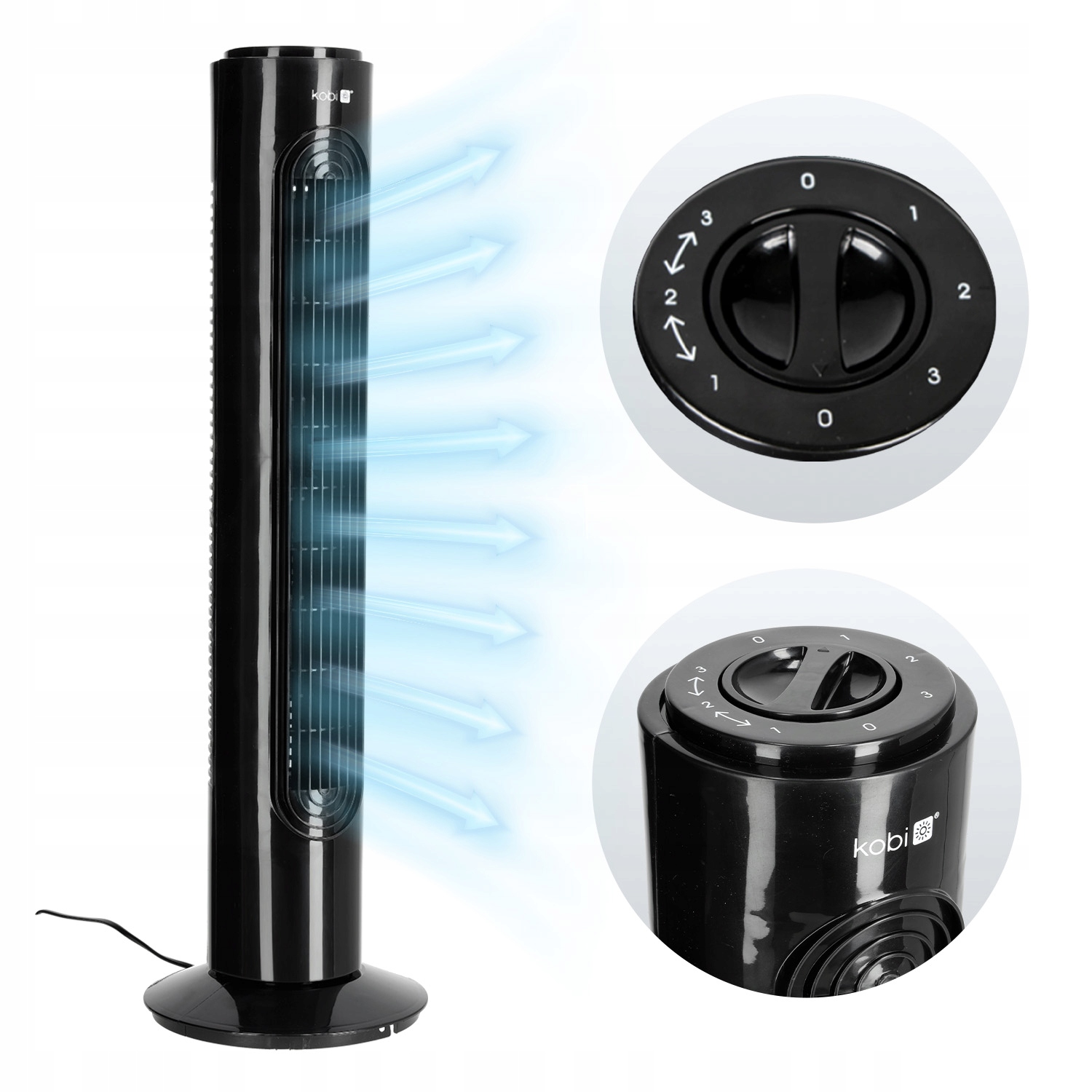 Podlahový sloupový ventilátor Tichý 45 W Silný stojící 3 Rychlosti Černý