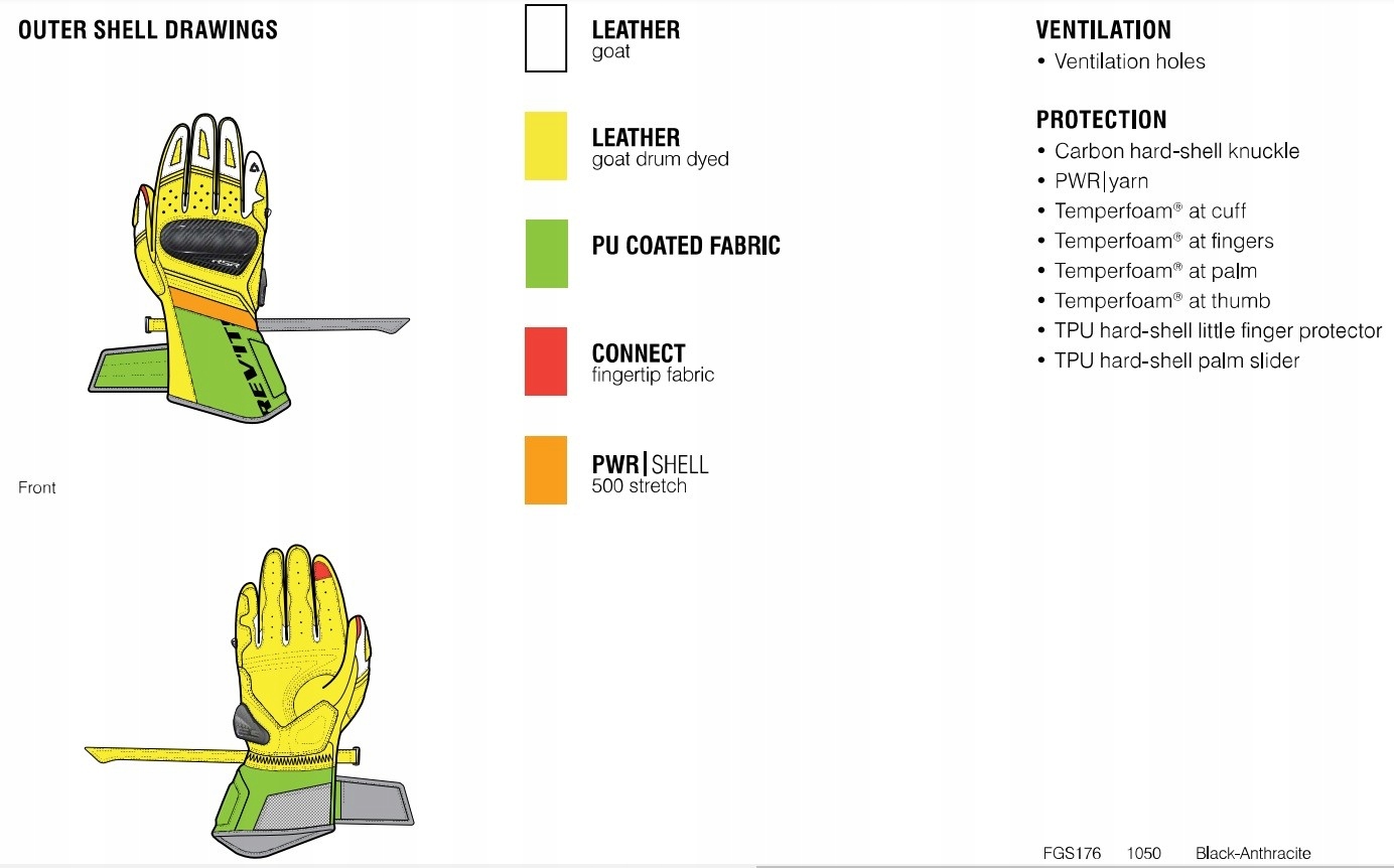 Sportowe rękawice motocyklowe REV'IT RSR 4 r.L Numer katalogowy producenta FGS176-1050/L