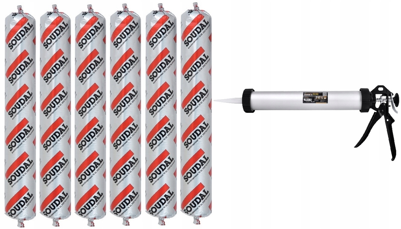6x Soudal Klej Poliuretan Soudaflex 40FC Biały 600ml Wyciskacz Do Mas