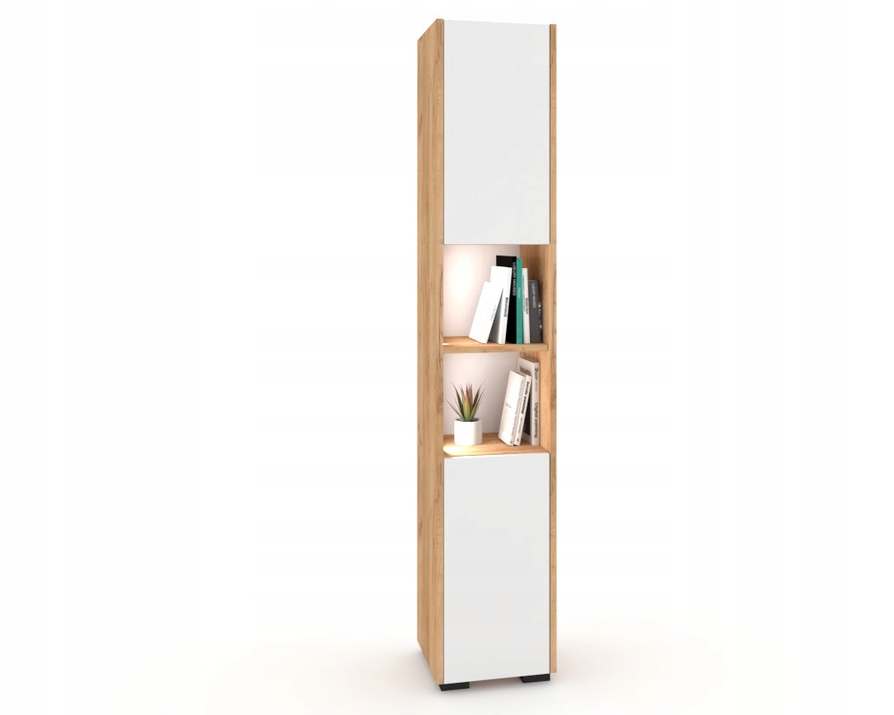 Stojící sloupek Skříňka do obývacího pokoje Vitrína Komoda Pawlacz Craft Bílá Mat Led