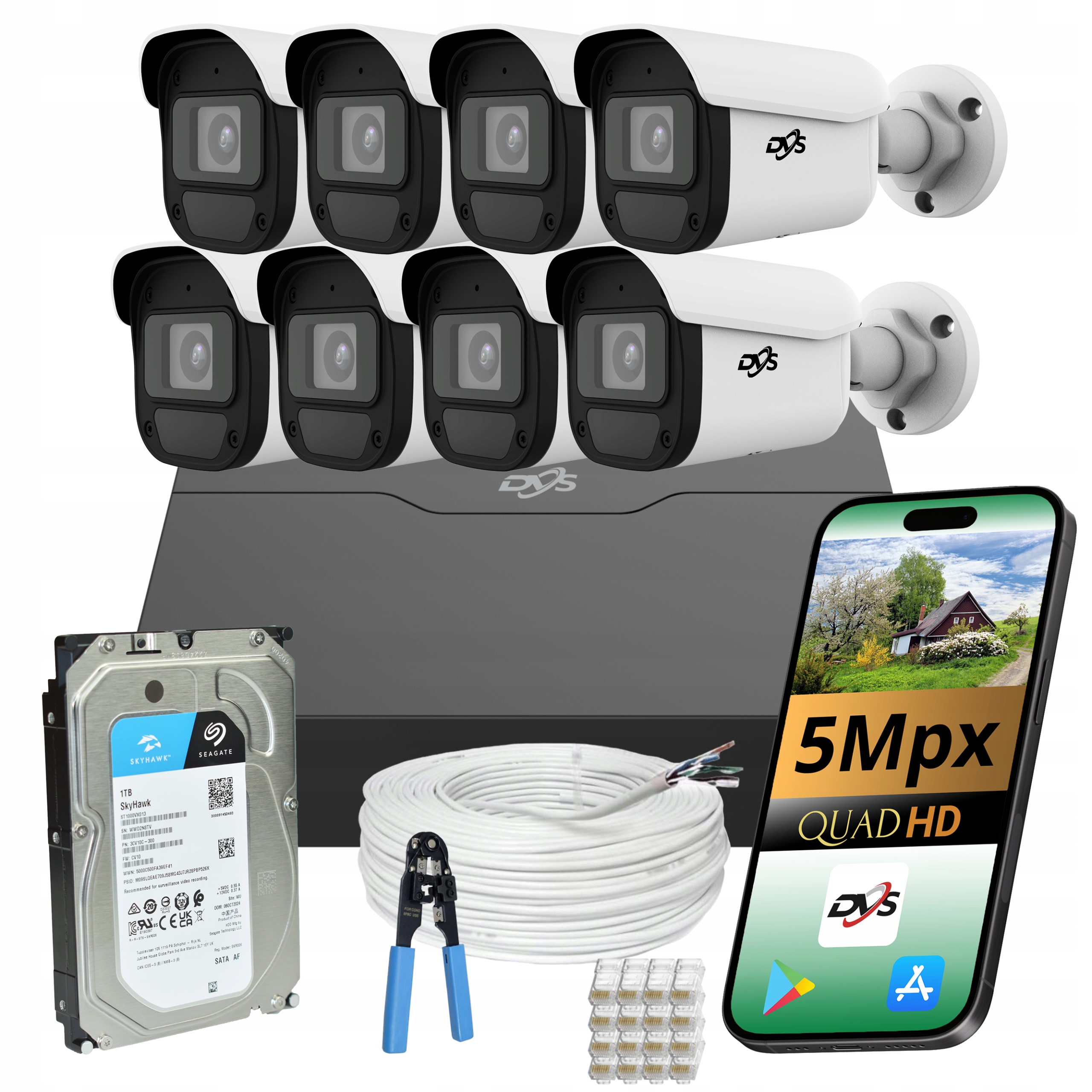 Sada Ip Kamier Na Monitorovanie Domu 8 Vonkajších Kamier 5Mpx 1TB Dvs Smart