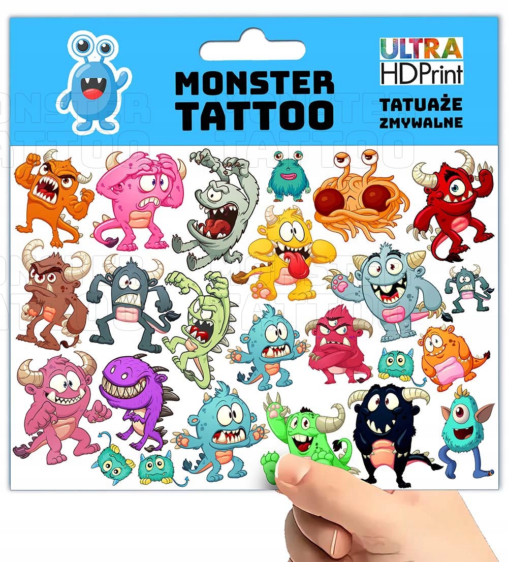 TATUAŻE ZMYWALNE TYMCZASOWE DLA DZIECI MONSTERS POTWORY WZORY ORYGINALNE Marka Inna