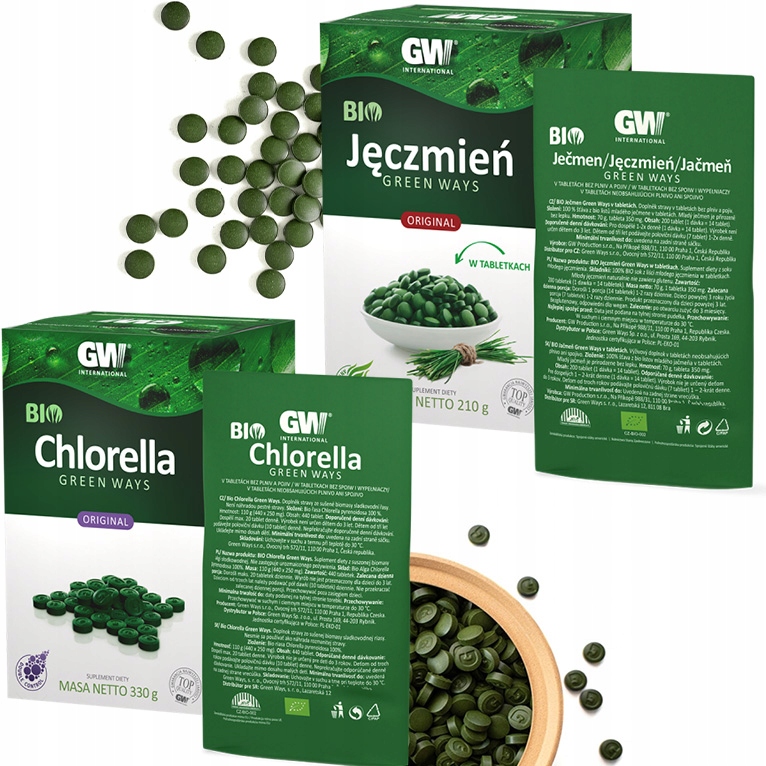 Green Ways: Bio Chlorella 110g 440 tabl. Bio Jęczmień 70g 200 tabl.