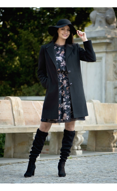 PROSTY ELEGANCKI PŁASZCZ Z WEŁNĄ CZARNY r.44 Rozmiar 44