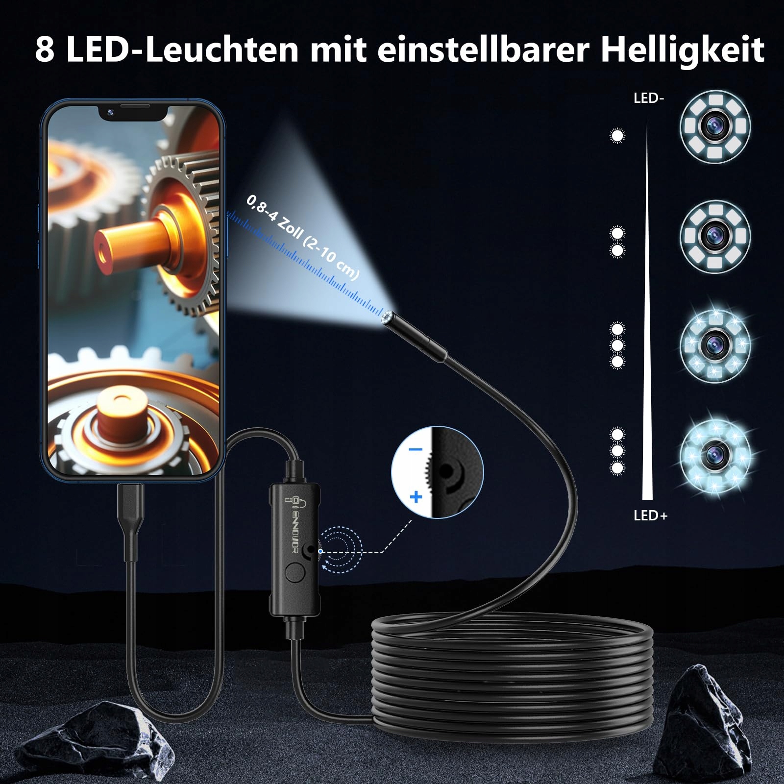 ENNOVOR Kamera Endoskopowa HD 1920 z 8 LED Wodoodporna IP67 Android iOS 5m — miniatura 5