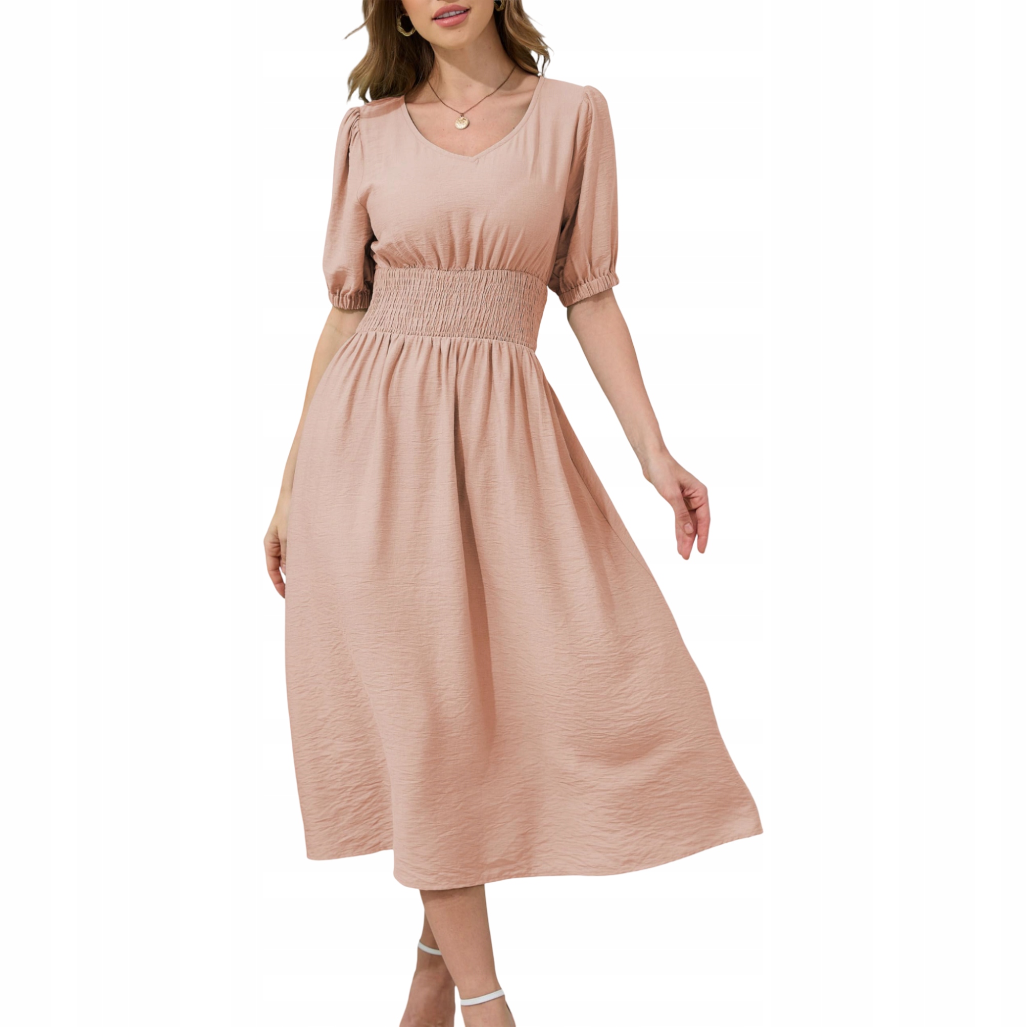 Dámské Šaty Midi Letní Prodyšná Elegantní Růžová M