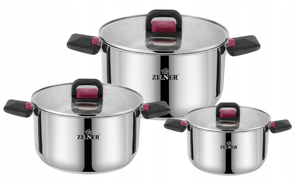 Zilner Sada Hrnců z nerezové oceli 3 ks se skleněnými víčky