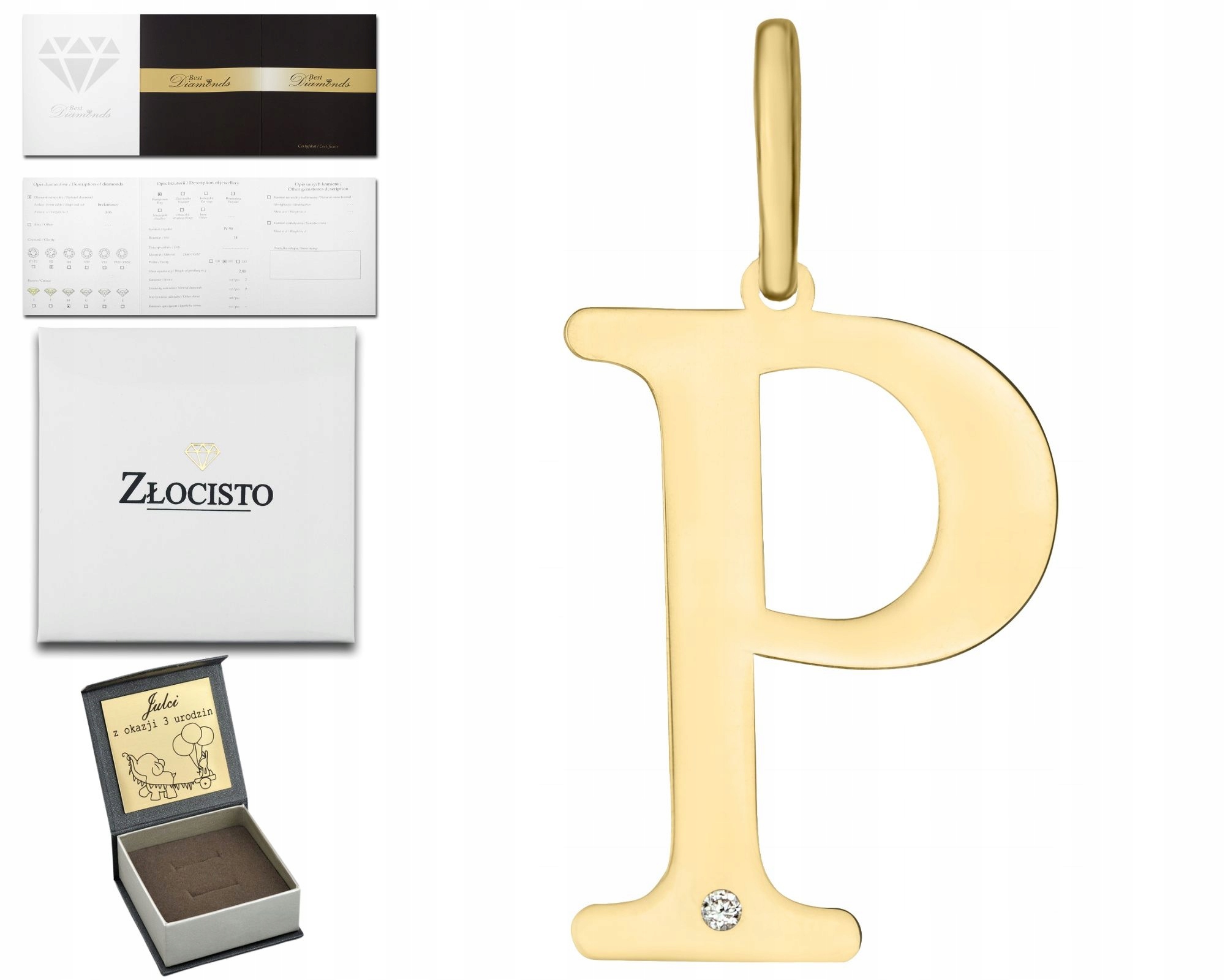 Zlatý Přívěsek S Velkým Písmenem P A Briliantem Gravírování
