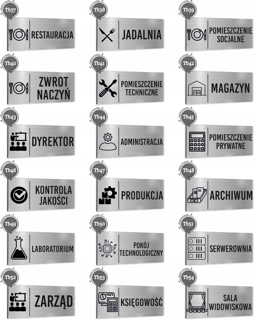 Tabliczka SREBRNA TEKST NAPIS Tablica informacyjna Piktogram Aluminium Tematyka inna