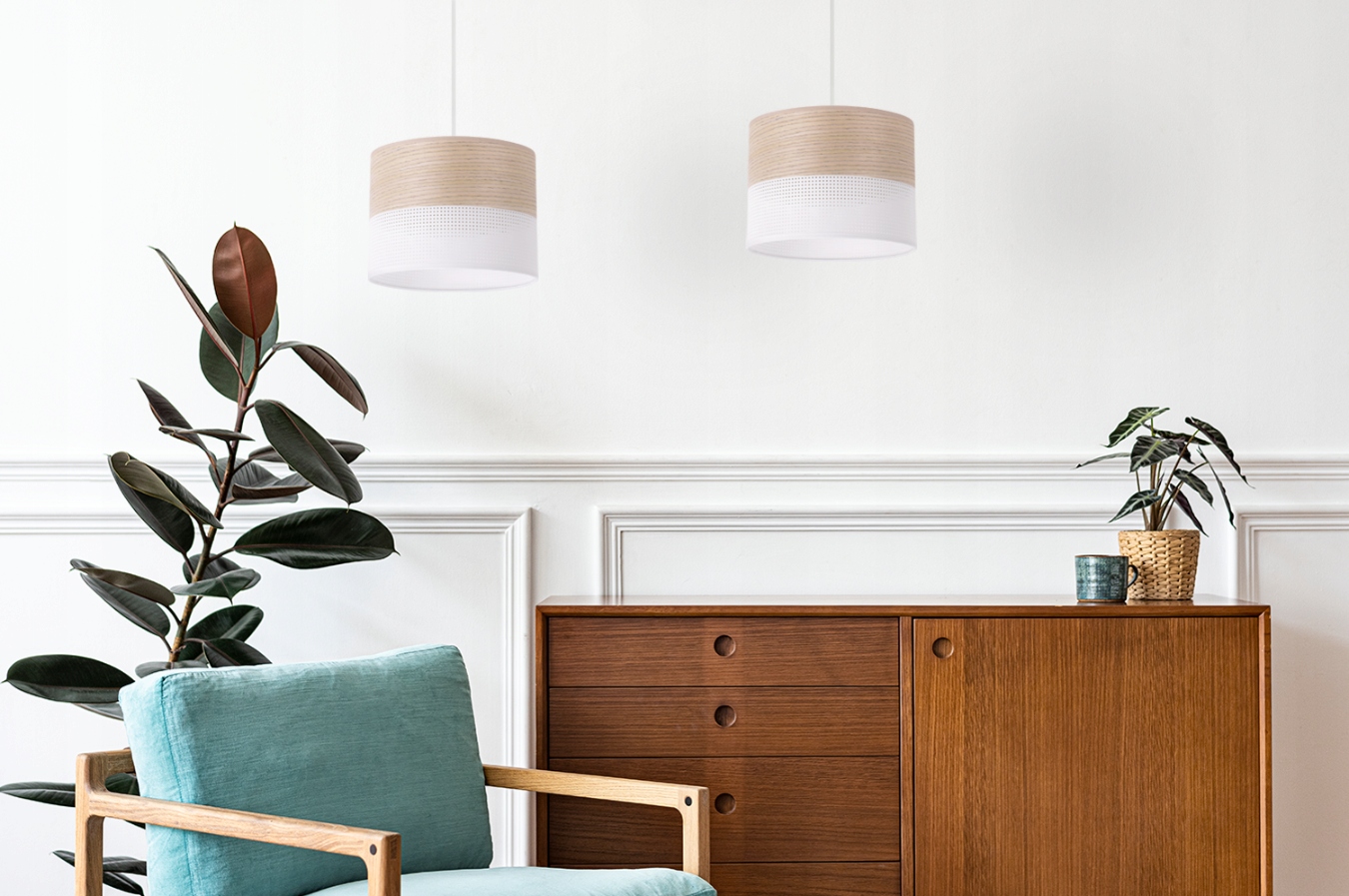 LAMPA SUFITOWA WISZĄCA POJEDYNCZA ŻYRANDOL ABAŻUR FORNIR DĄB KLASYCZNY 20CM Długość/wysokość 92 cm