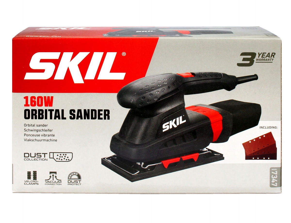 SZLIFIERKA OSCYLACYJNA 160W 7347 SKIL + WOREK + PAPIERY Szerokość stopy 93 mm