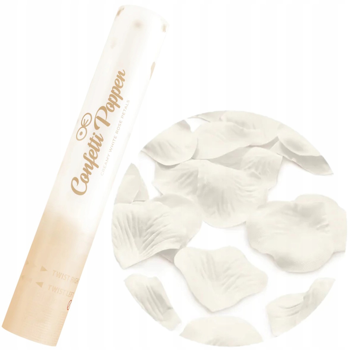 TUBA KONFETTI STRZELAJĄCE KREMOWE PŁATKI RÓŻ URODZINY ROCZEK 30cm