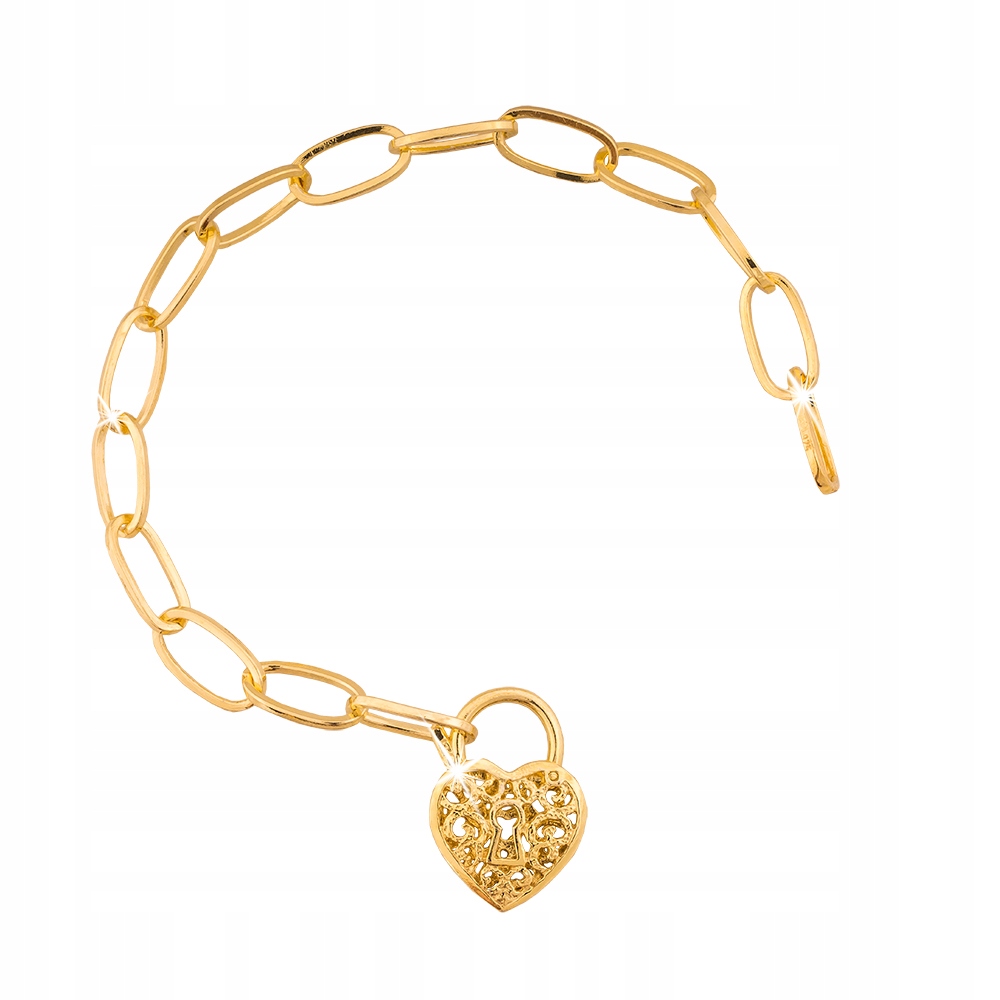 Stříbrný náramek pozlacený visacím zámkem-Srdce