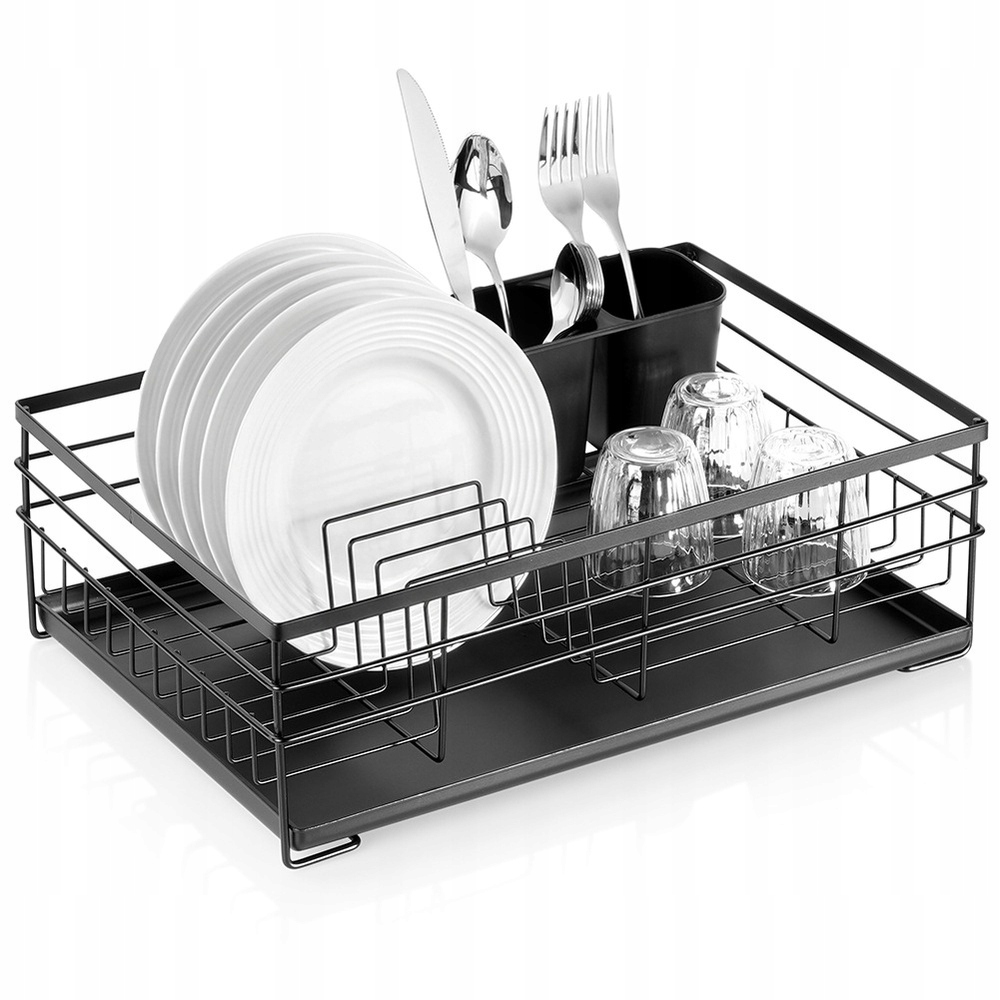 Levně Sušička Na Nádobí Černá Odkapávač Stojan Na Talíře Kuchyňské Příbory
