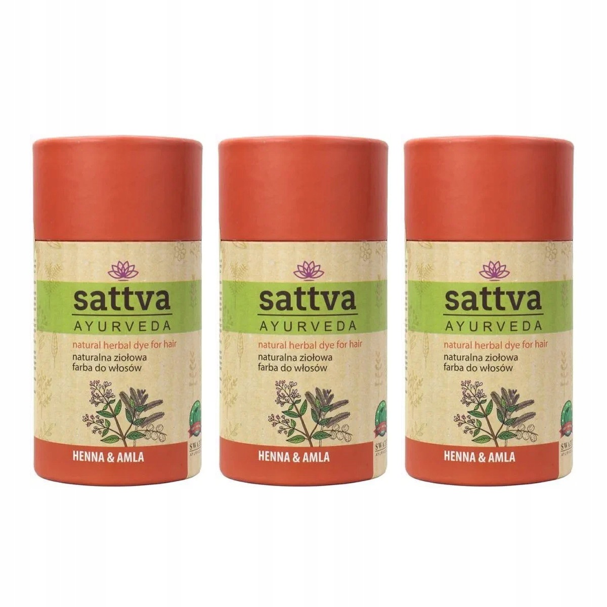 Zestaw: 3x Sattva Naturalna ziołowa farba do włosów Henna & Amla 150g