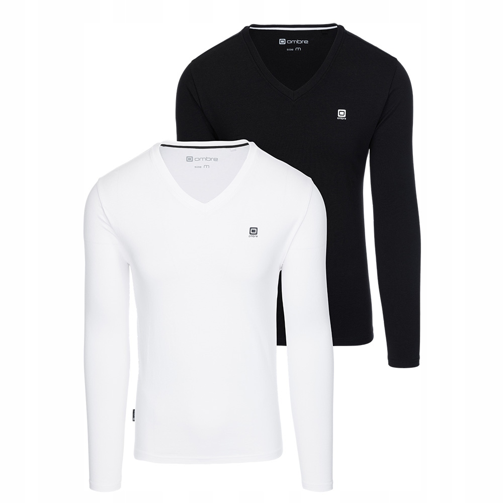 Sada pánských triček s dlouhým rukávem, V-výstřih, bílé a černé, 2 kusy, moderní Ombre Z87 V4 XXL