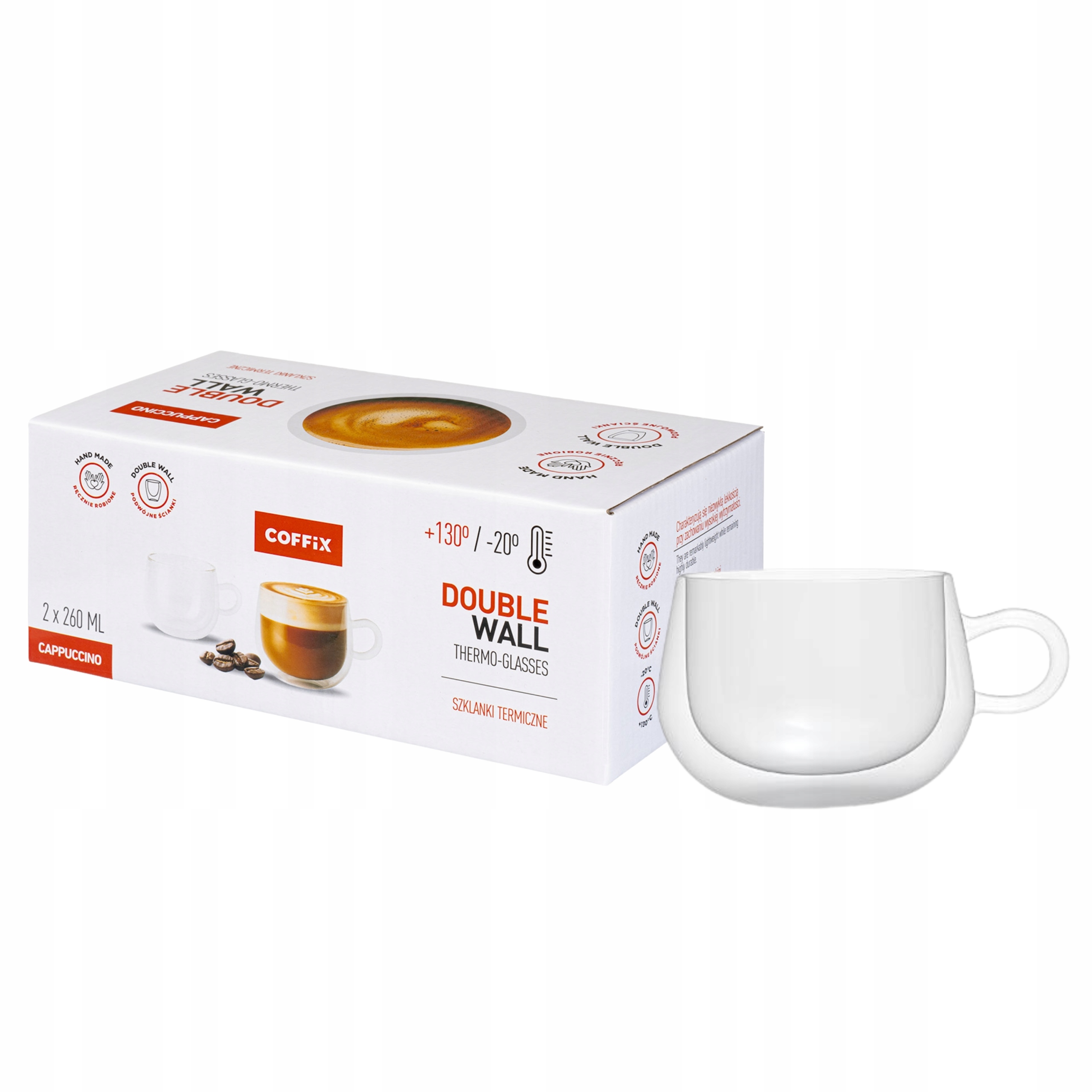 Szklanki Termiczne z Uchem do Cappuccino Coffix 2x260 ml